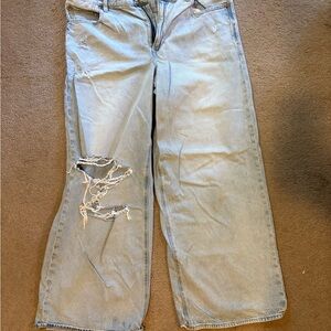 American Eagle Outfitters Light Blue Distressed Wide Leg Jeans